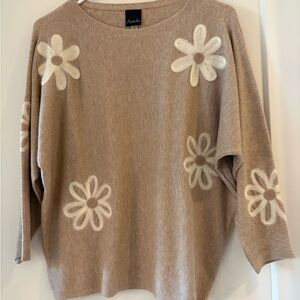 Apada Women's Beige Sweater with White Floral Accents